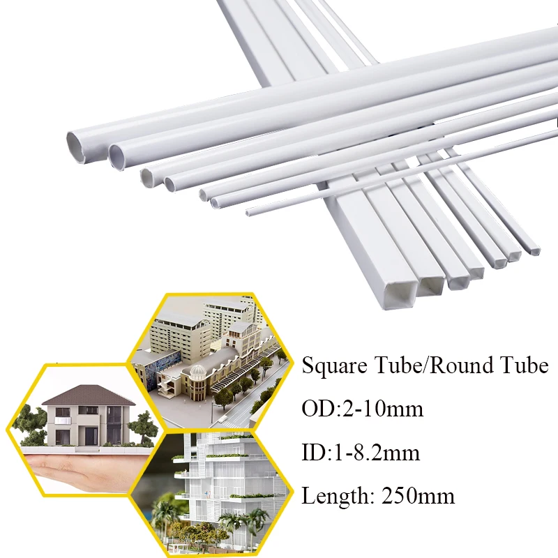 20 Stück ABS Rundrohr/Vierkantrohr Kunststoff-Hohlrohr Durchmesser 2mm-10mm DIY Handgefertigtes Material für Sandtisch-Modellbau – Detail 1