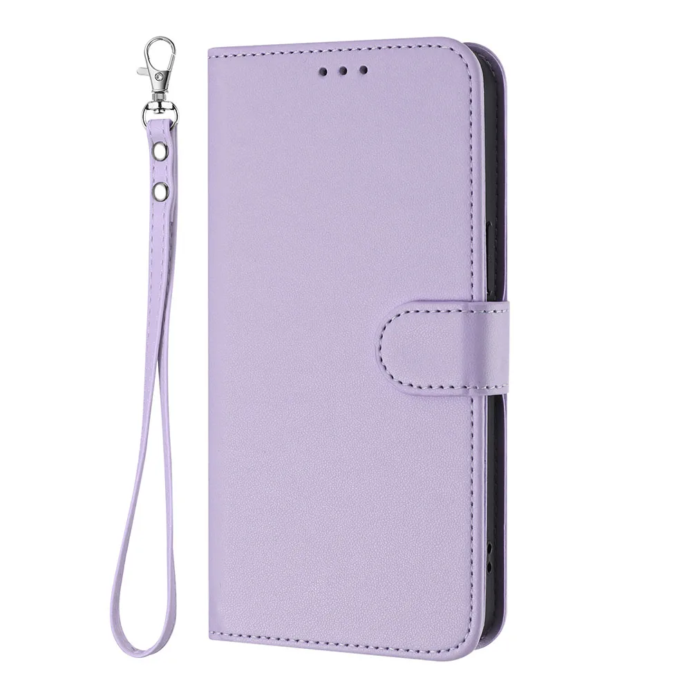 Leather Stand Flip Wallet Phone Cover with Card Holder and Strap