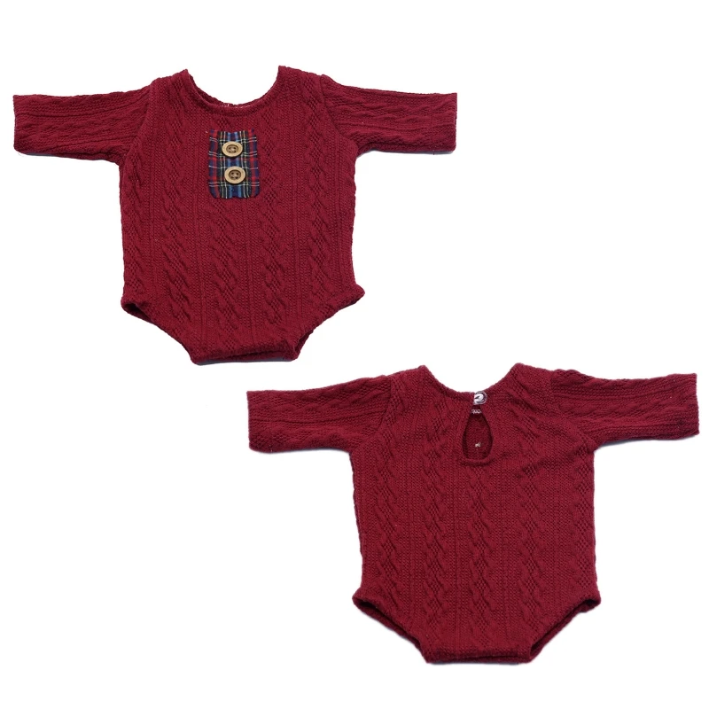 Costume tricoté en coton pour nouveau-né, barboteuse à manches longues + chapeau à longue queue, combinaison Crochet pour bébé, tenue de noël