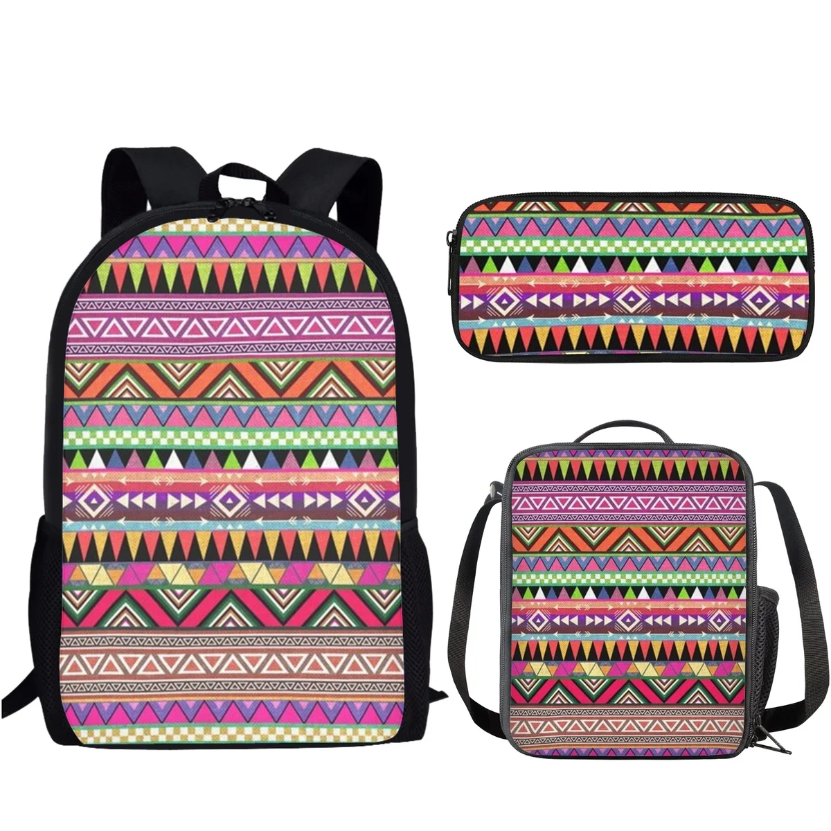 

African Tribal Culture Pattern 3Pcs School Bag Set Teenager Boys Girls Student Campus Storage Backpack with Lunch Bag Pencil Bag