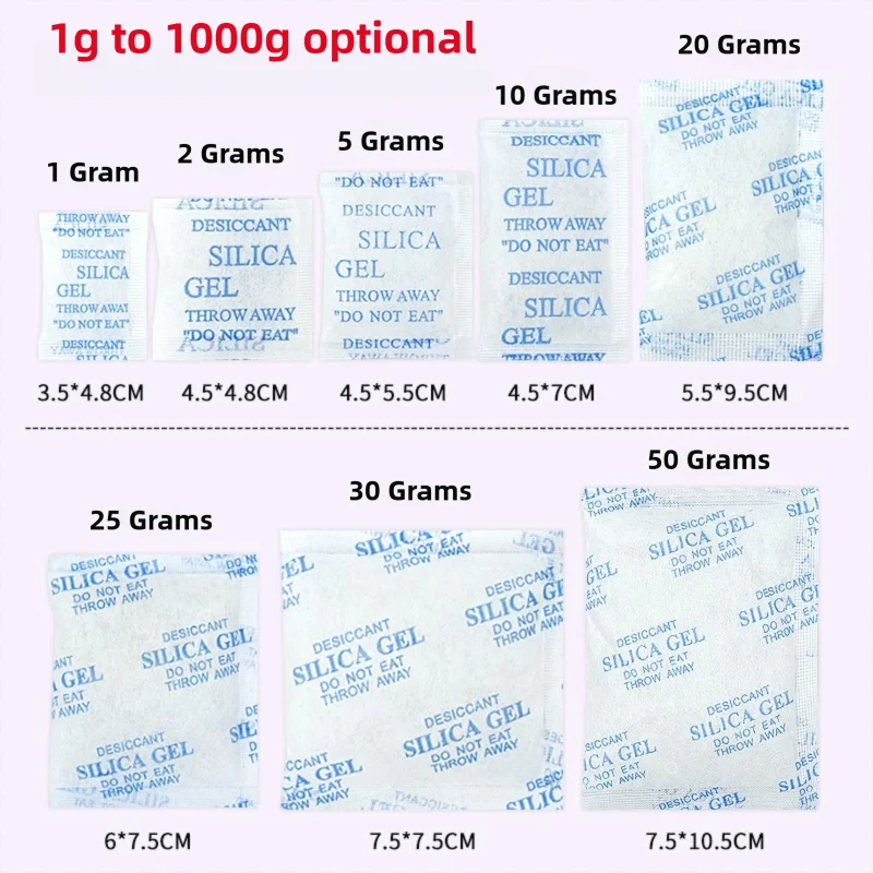 Silica Gel Packs 2/5/10/20/30/40/50/100/150/200/250/500 Gram Silica Gel Packs Transparent Desiccant Desiccant Packets Moisture Packs for Spices