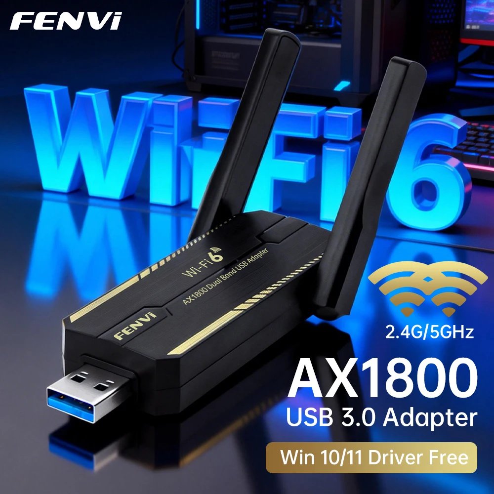 FENVI WiFi 6 AX1800 USB 3.0 어댑터 듀얼 밴드 2.4G/5Ghz 무선 USB 리시버 동글 네트워크 Wi-Fi 6 카드 노트북 PC Win10/11용
