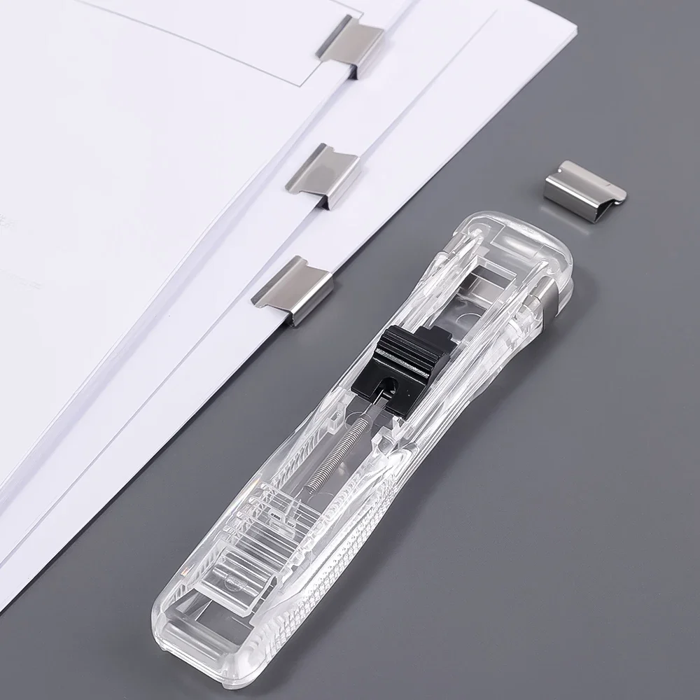 Metal Push Clamp Clip Stapler Paper Holder Organizer Removable Reusable Push Paper Clip Student Stationery Stapler New