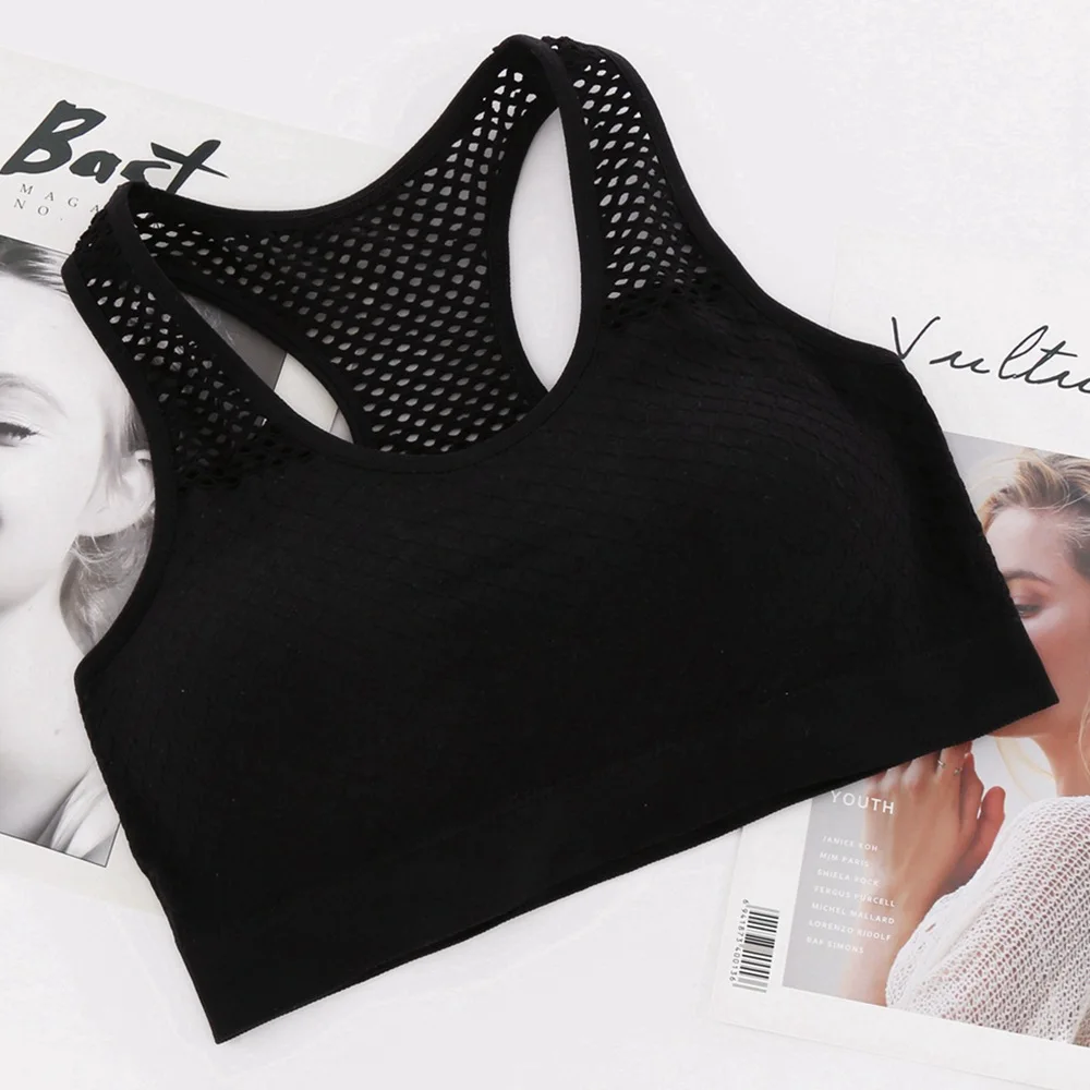 Sports Bra Mesh Sports Bra Hollow Out Sport Top Seamless Fitness Yoga Bras Women Gym Top Padded Running Vest Shockproof Push Up Crop