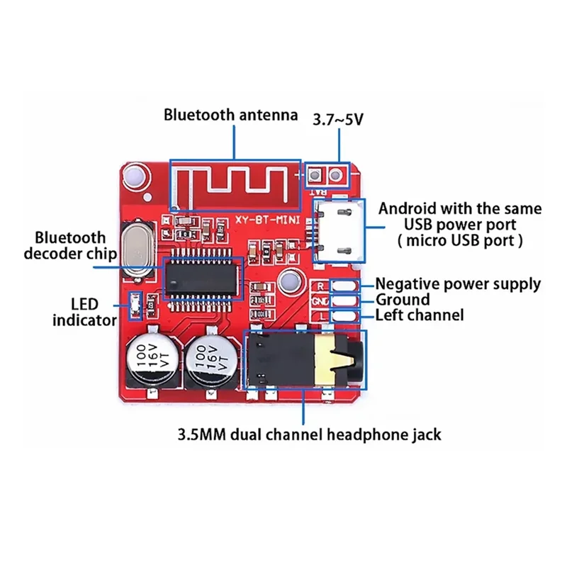 A25R-20PCS Bluetooth Audio Receiver Board MP3 Lossless Decoder Board Wireless Stereo Music Module 3.7-5V XY-BT-Mini