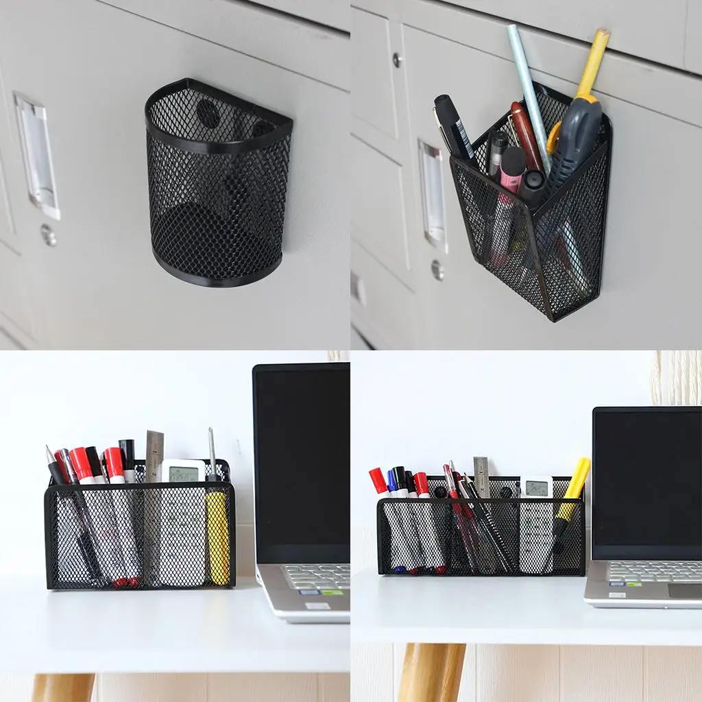 Mesh Magnetic Pencil Holder Metal Stationary Organizer Desktop Stationery Storage Mesh Basket for Refrigerator Locker Office 4