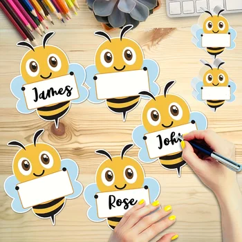 50 etichette di carta a forma di ape, con adesivo resistente, per bacheche scolastiche, armadietti e decorazioni per targhette identificative da scrivania