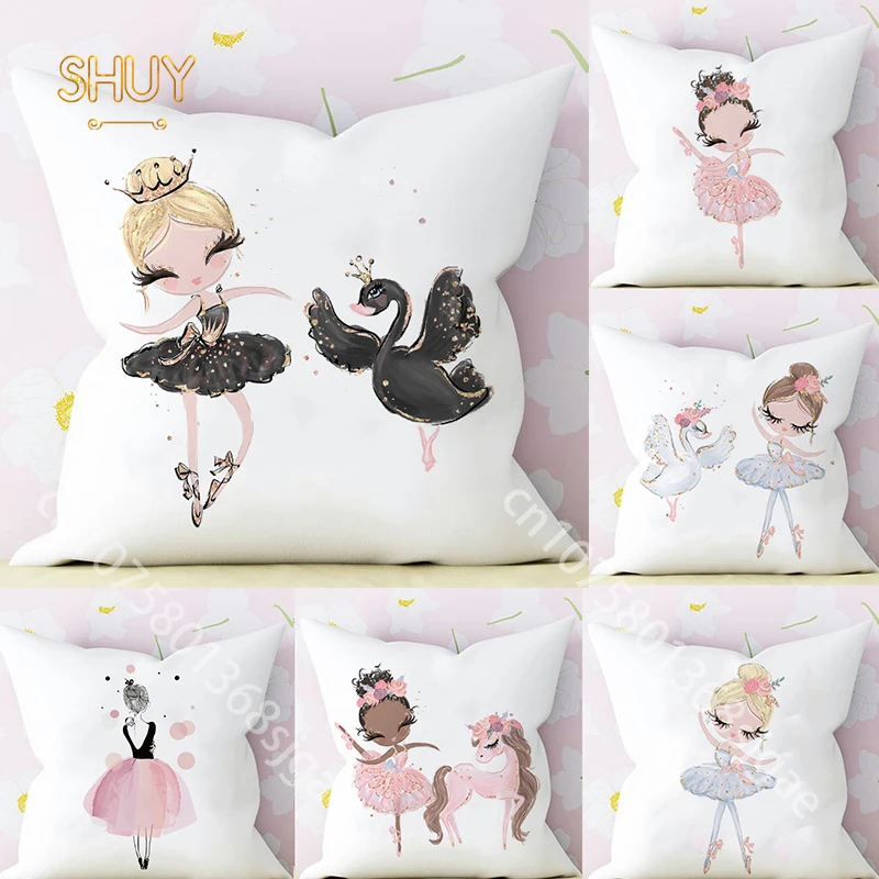 

Cute Cartoon Princess Ballerina Pillow Case Ballet Girl Cushion Cover for Sofa Home Room Decorative Soft Plush Pillowcase Decor