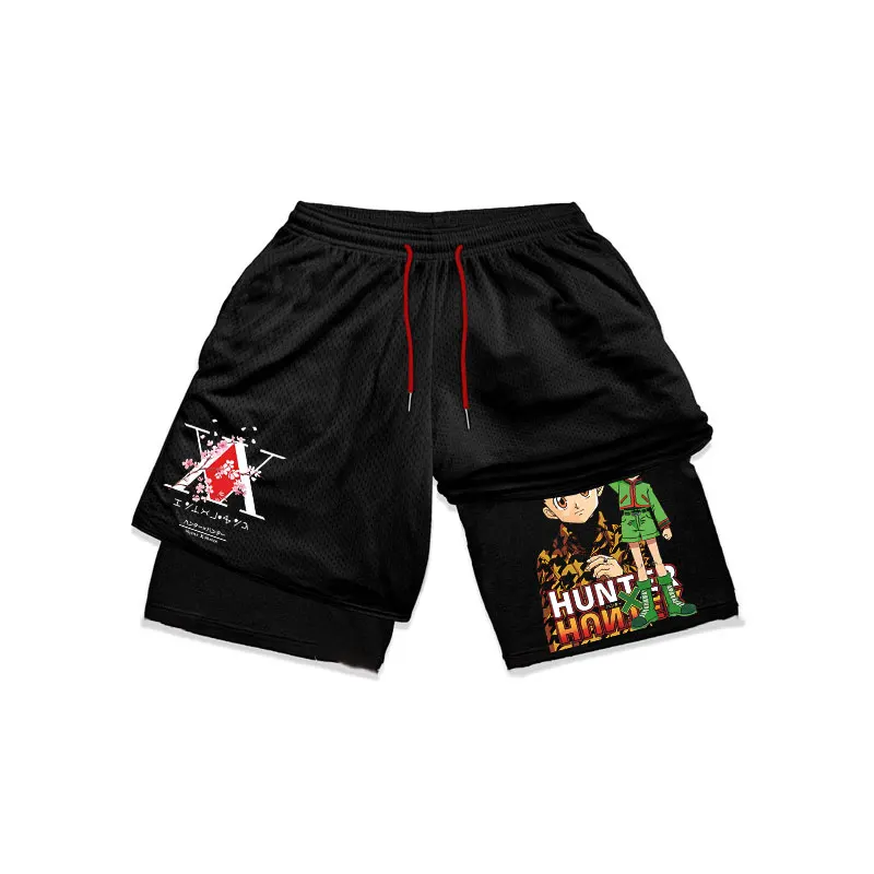 Anime Hunter X Hunter Gym Shorts Men 2 In 1 Quick Dry Performance Shorts Mesh Summer Bodybuilding Fitness Running Short Pants 2