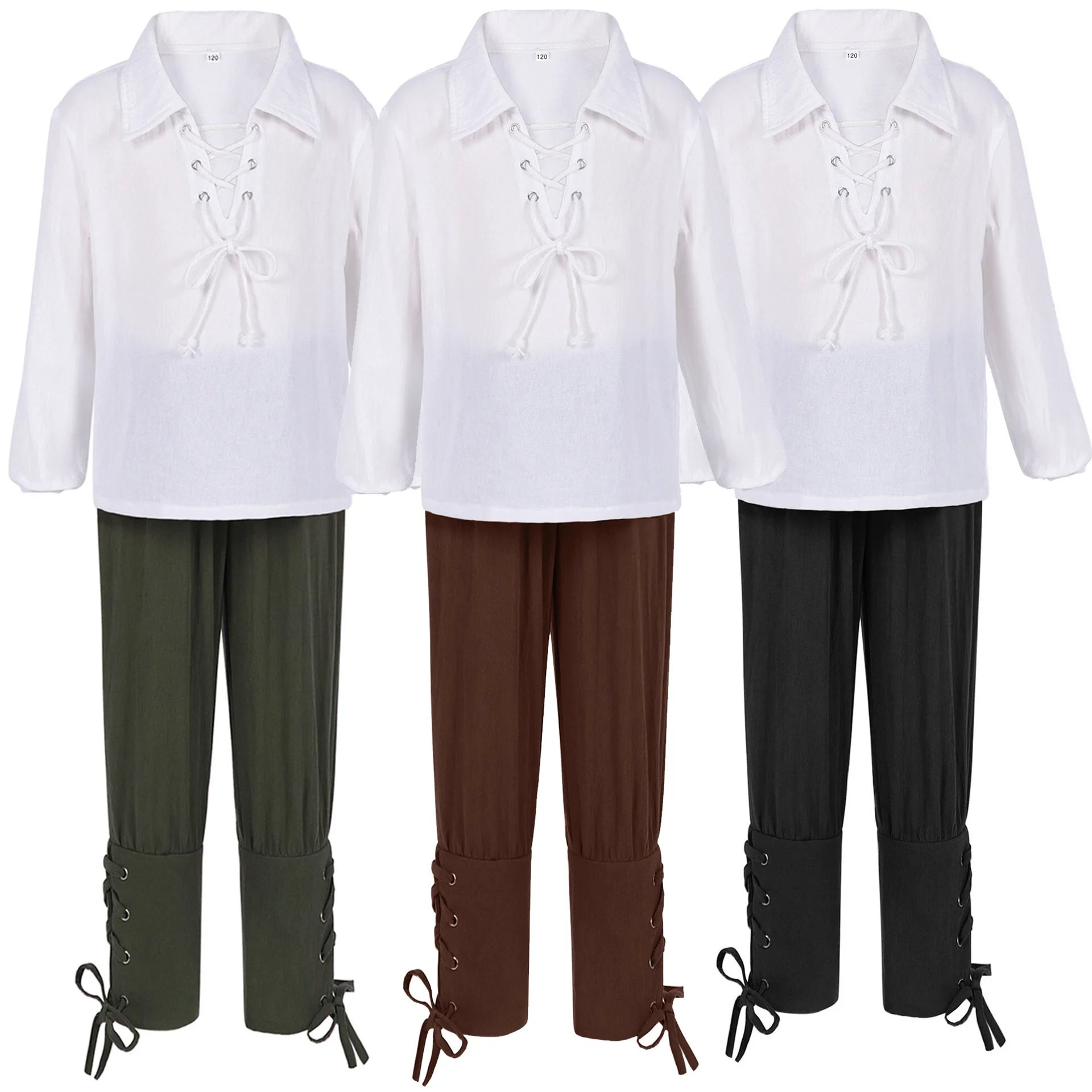 Kids Cosplay Costume Newly Halloween Boys Kids Renaissance Costume Set Medieval Pirate Shirt Pants Viking Costumes Accessories