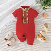 Baby Clothes 3 to 24 Months Onesies For Baby Boy Summer Short Sleeve Casual Infant Prince Romper Toddler Tiny Button Jumpsuit 5