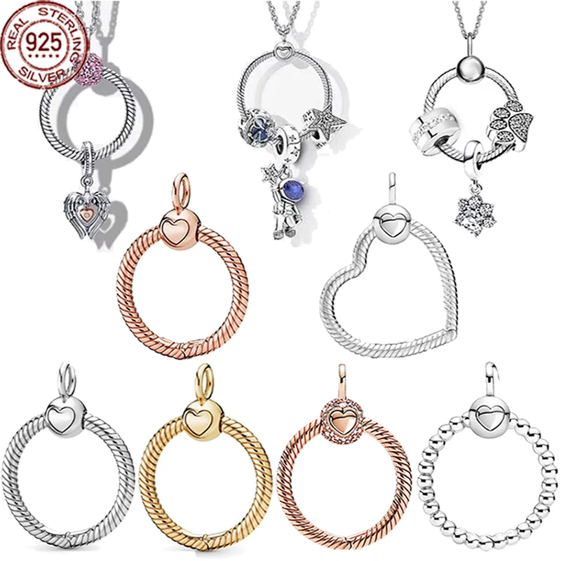 

Bestselling 925 sterling silver gold ring heart-shaped circular pendant fit original Pandora necklace DIY women's jewelry gifts