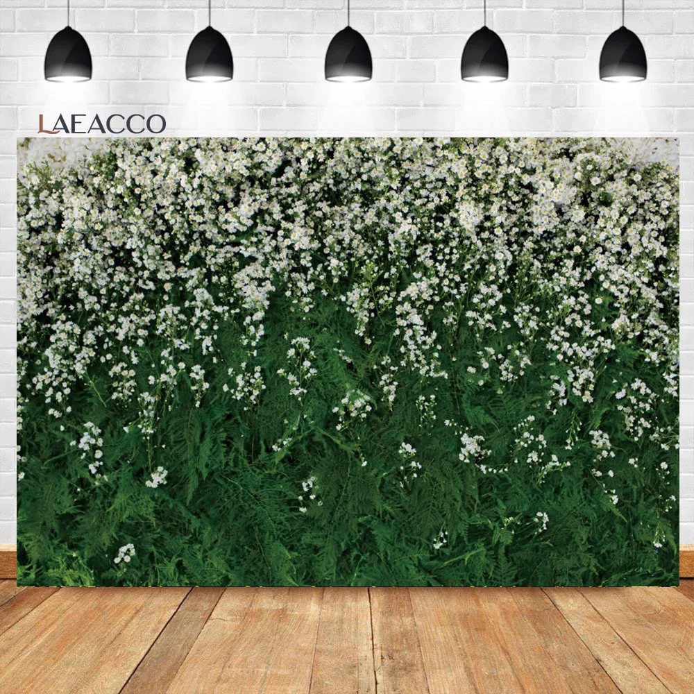 

Laeacco Spring Green Lawn Backdrop Nature Grass White Flowers Kid Birthday Wedding Bridal Shower Portrait Photography Background