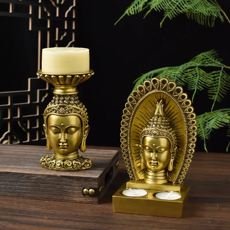 

Antique Buddha Head Candlestick Resin Crafts Home Offering Buddha Statues Home Decoration Ornaments