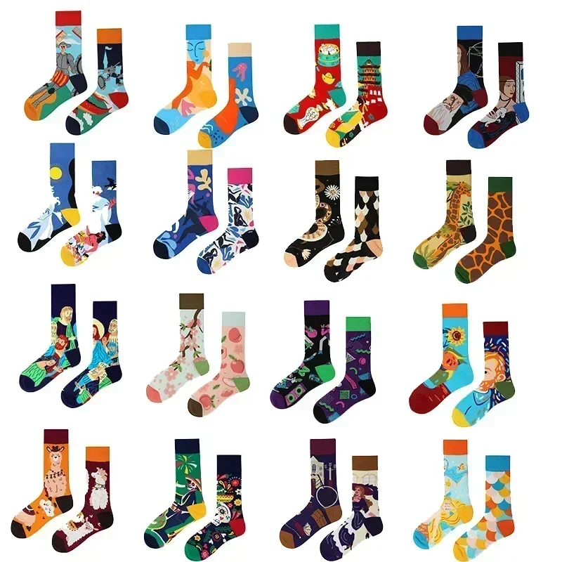 

New Fashion Socks AB Asymmetric Mandarin Duck Street Personalized Cool Men's and Women's Socks Medium High Tube Cotton Socks