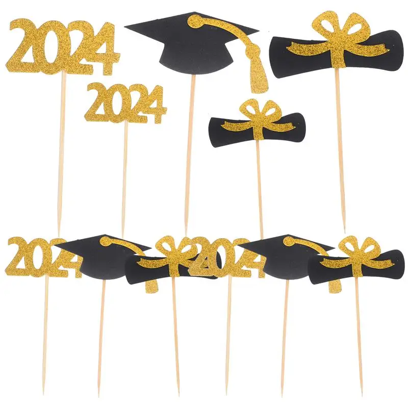 

12Pcs 2024 Graduation Paper Cupcake Toppers Decorative Cupcake Graduation Cake Picks Cake Decors For Graduation Party