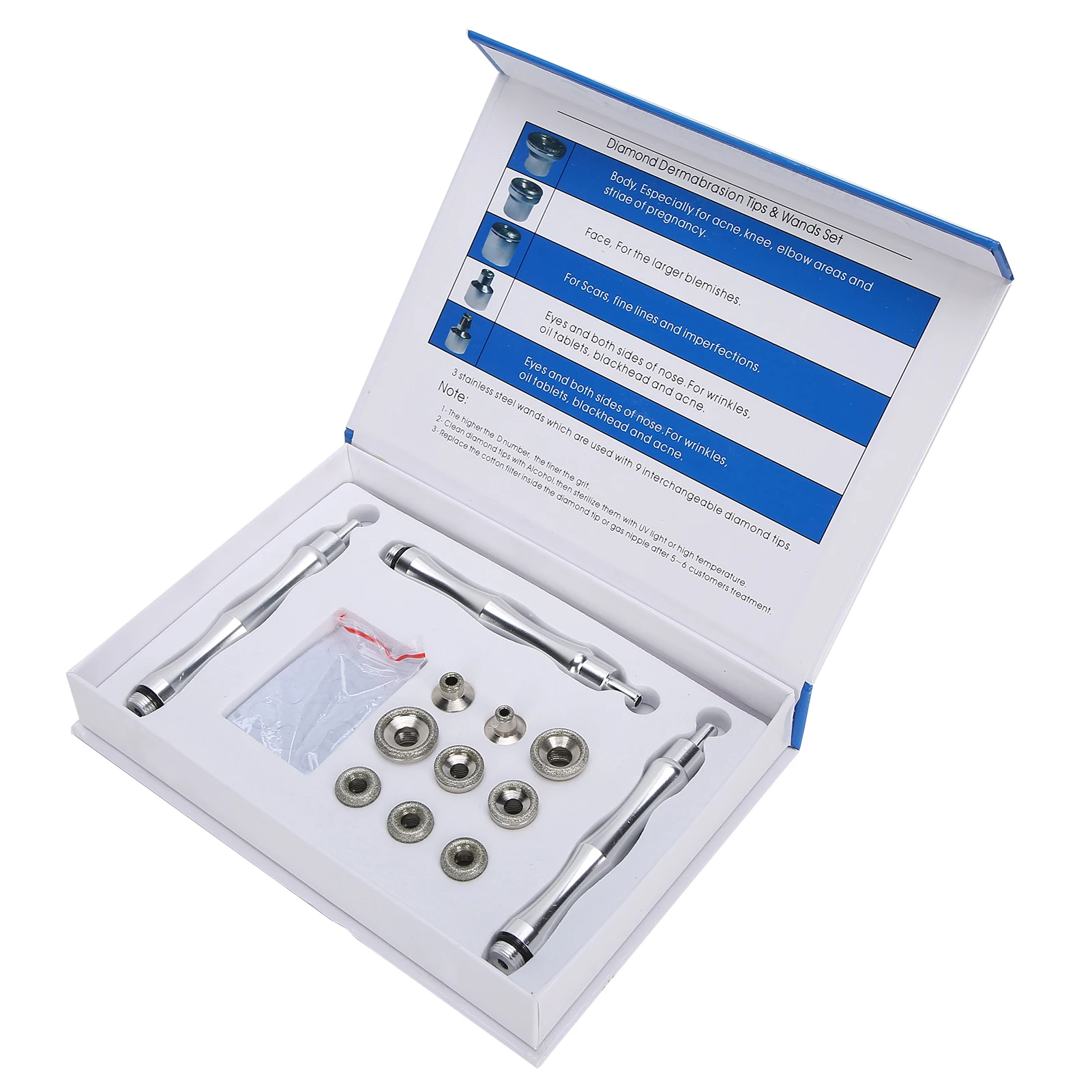 Replacement Dermabrasion Tips Filter Replacement Microdermabrasion Dermabrasion Tips with Handle Stainless Steel Filter Set 6