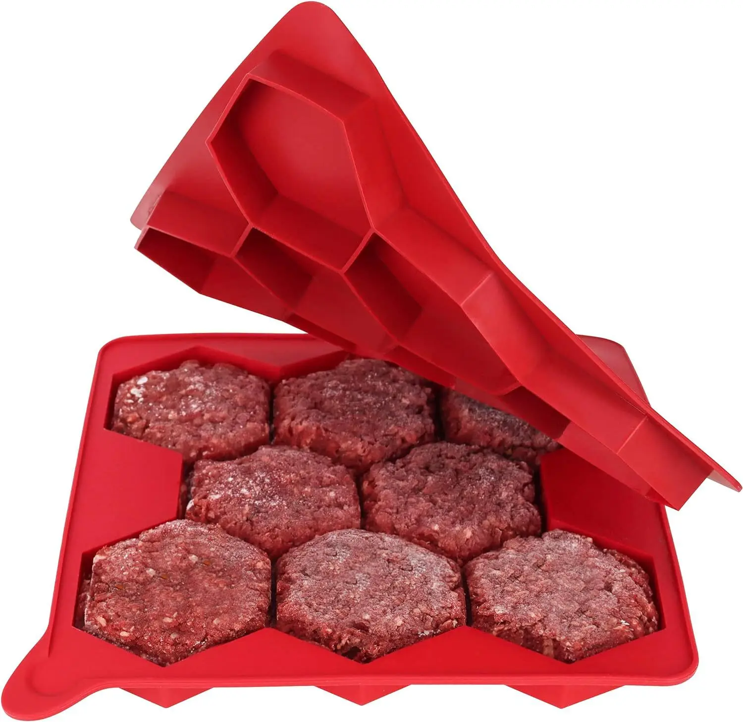 

8 in1 Hamburger Patty Maker Silicone Burger Press Freezer Container Ground Beef Storage Mold Kitchen Baking Accessories