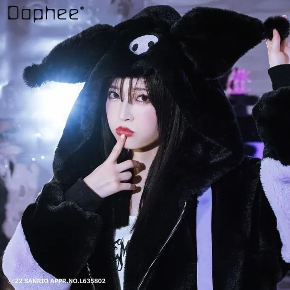 Japanese Harajuku Cute Clow Mine Furry Jacket Female 2023 Autumn and Winter New Warm Sweet Cool Thickened Faux Fur Plush Coat