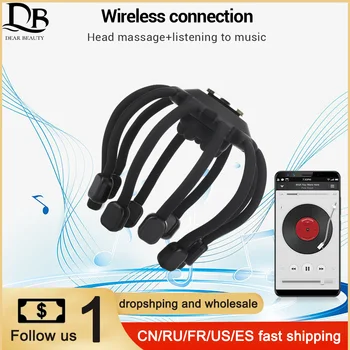 전기 문어 발톱 헤드 마사지기, 블루투스 음악 헤드 스크래처, 안마기 스트레스 해소, 피로 진동 두피 마사지