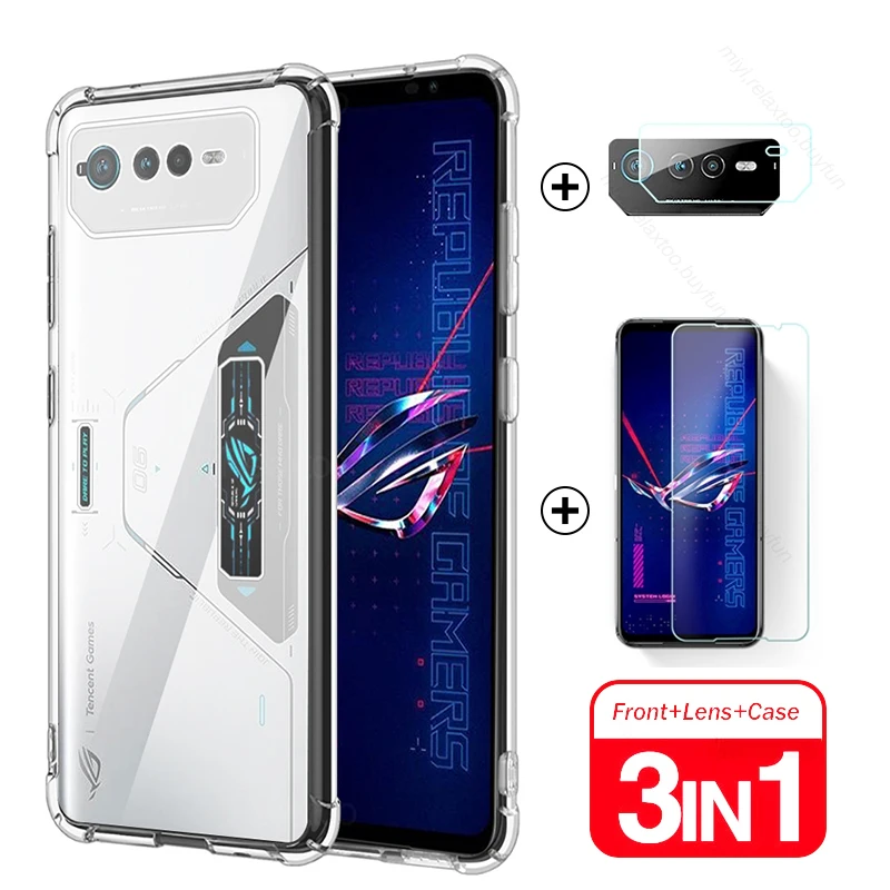 1 To3 Custodia Morbida + Vetro Temperato Per Fotocamera Per Asus Rog Phone 6 Pro Screen Protecto Film Su Rog Phone6 Rogphone 6Pro Rogphone6 5G