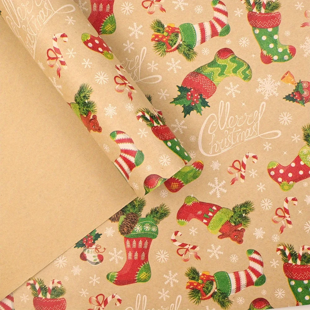 1 롤 크리스마스 포장지 선물 포장지-17인치 x 9.8피트 크래프트 종이, 크리스마스, 파티용 눈 디자인의 왕관과 부츠
