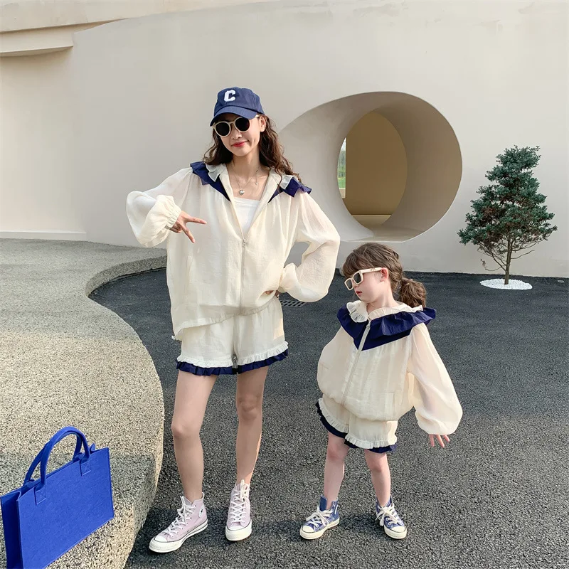 

Fashion Mother And Daughter Summer Clothes Kid's Girl Coat And Shorts Two Piece Outfits 2024 Women's Clothing Sets Family Beach