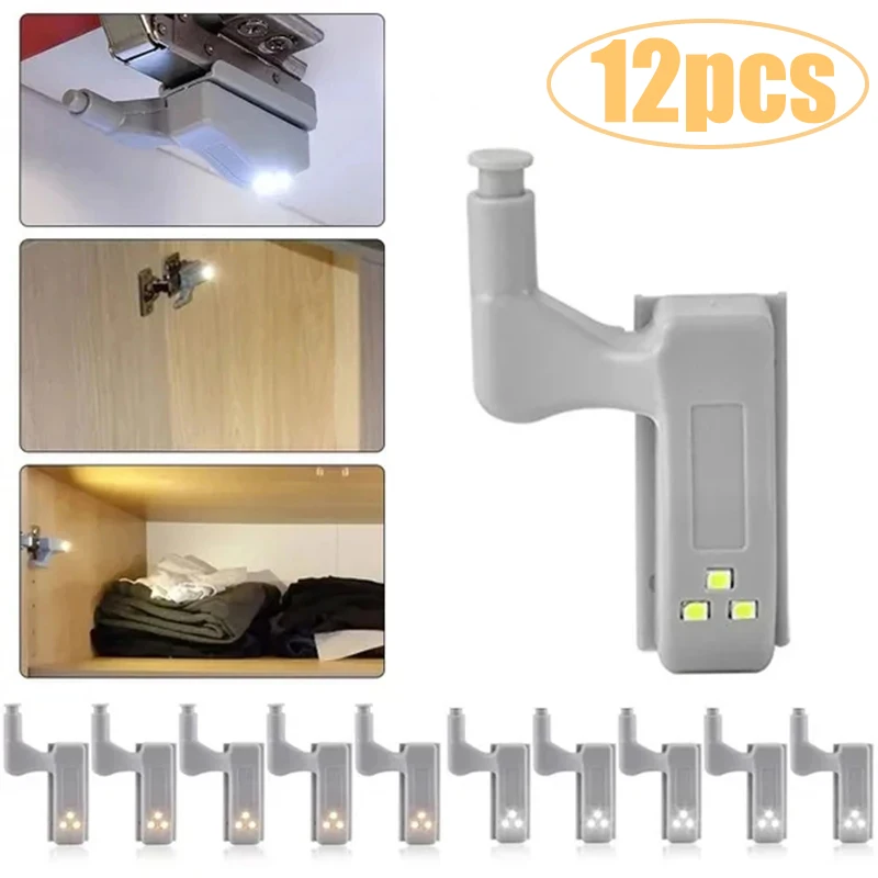 1-12Pcs Universal LED Inner Hinge Lamp Cabinet Induction Light Wardrobe Cupboard Sensor Lamp Bedroom Kitchen Closet Night Lights