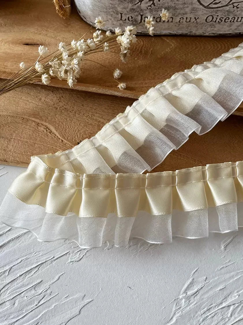1 미터 옐로우 시리즈 레이스 리본 액세서리 수제 Diy 장식 스커트 밑단 의류 액세서리 Pleated Ruffles Wide