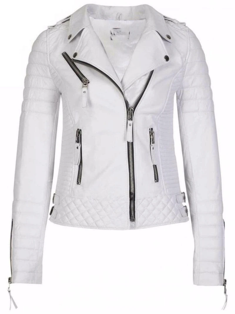 Women Leather Jacket Stylish Quilted Motorcycle Biker Jacket for Women Real Leather Coat