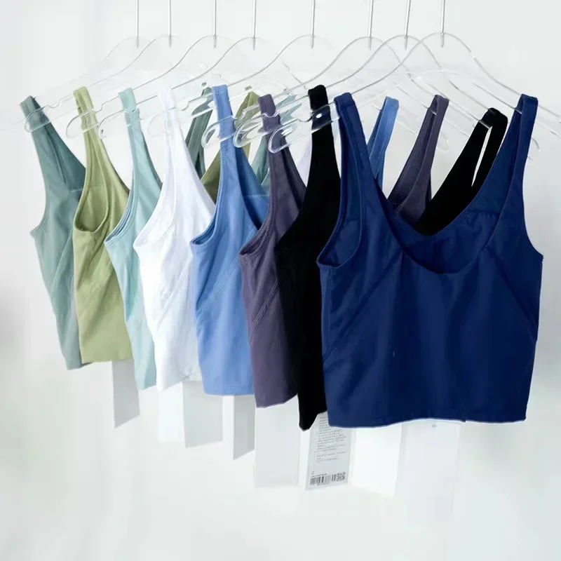 

LuluLogo Summer U-shaped No Steel Ring Built-in Chest Pad Sports Bra for Women Gym Sleeveless Fitness Yoga Fashion Tank Top Bras