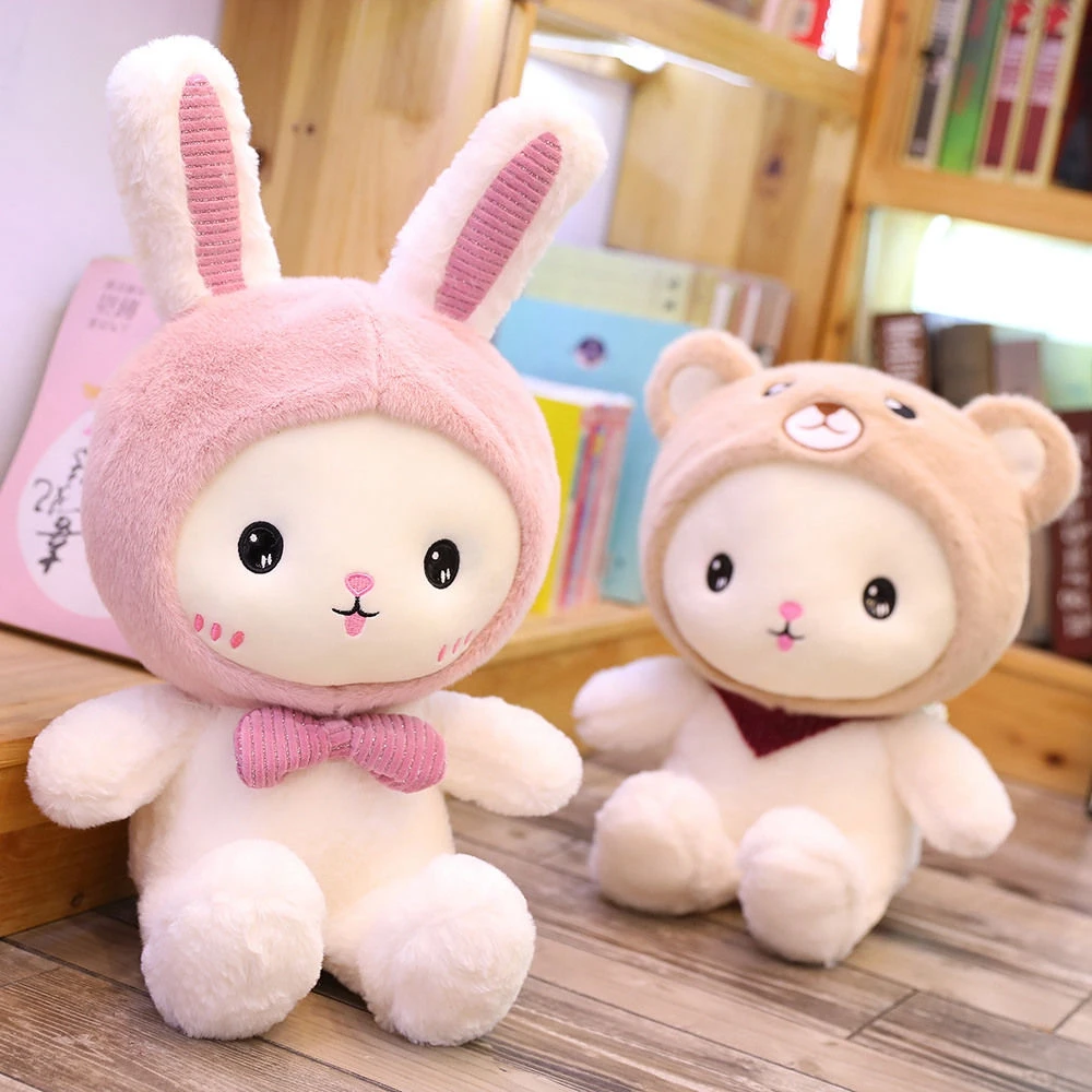 25CM Cute Bear Plush Toy Kawaii Rabbit Soft Delicate Hat Doll Doll Child Gift Christmas Festival  Birthday Gift 2 sets dollhouse mini plastic stroller landscaping miniature toy room delicate decor pp model child wear resistant