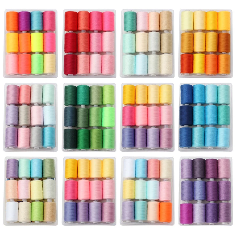 

12 Colors Sewing Thread Kit Spools Polyester Spools of Thread for Hand Machine Sewing Accessories Sewing Thread Box