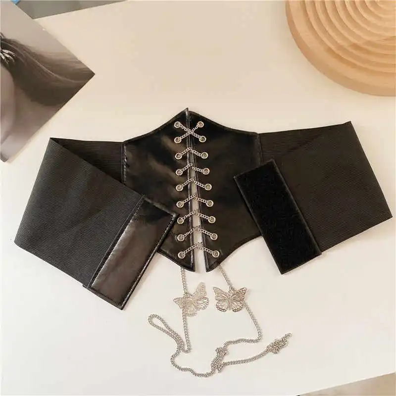 Designer Metal Stretch Butterfly Elastic Waist Cincher 1pcs European and American Versatile Dress Suit Shirt Chain Waist Belt