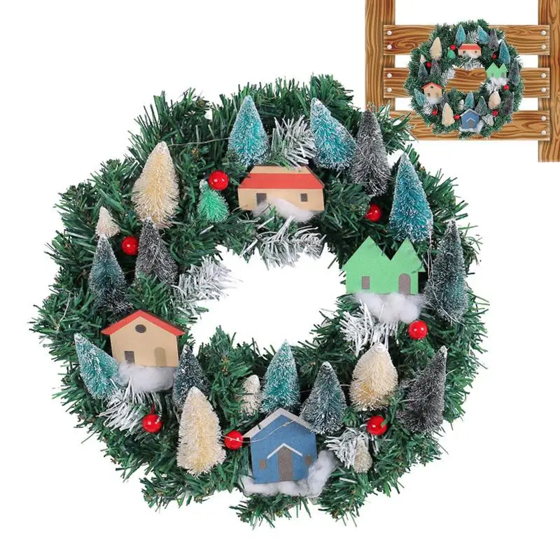 Corona de Navidad Artificial preiluminada, corona de pino realista vívido para adorno navideño festivo, accesorio de fiesta para pared de puerta delantera