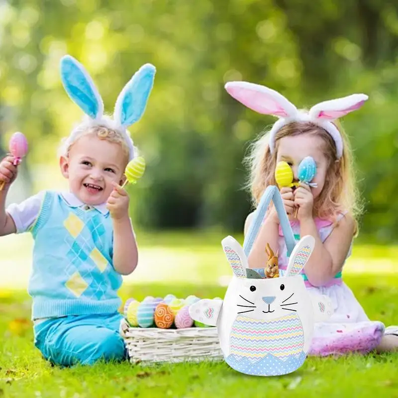 Easter Bags With Handles Reusable Bunny Tote With Handles Spring Rabbit Egg Hunts Party Supplies Candy Container For Boys Girls