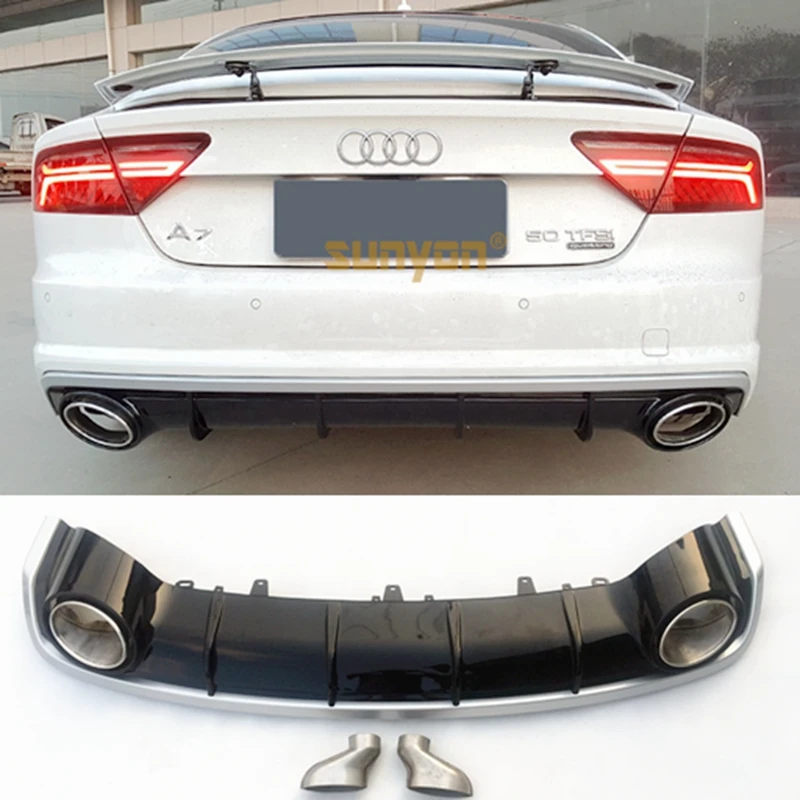 

A7 Rear Bumper Lip Diffuser With Exhaust Muffler Pipe for Audi A7 Standard Bumper 2009-2018 RS7 Style