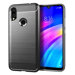 Enhanced Carbon Fiber Shockproof Matte Silicone Case for Xiaomi Redmi 7 and Y3 (Grey)