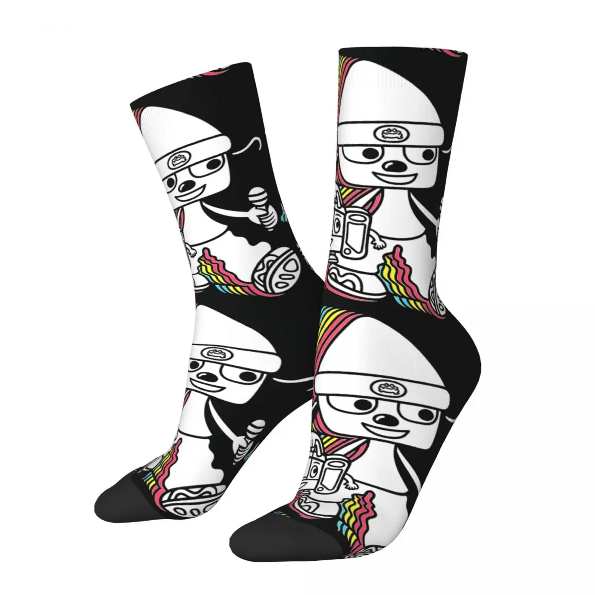 

Happy Funny Men's Compression Socks Neon Vintage Harajuku Parappa the Rapper Music Game Hip Hop Novelty Seamless Crew Crazy Sock
