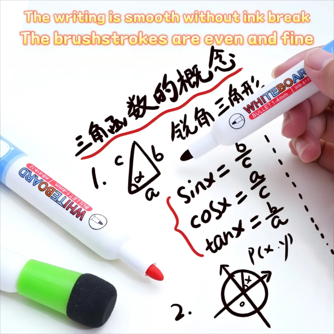 12색 드라이 이레이저 마커, 속건성 잉크, 저취, 무독성. 사무용, 학용품, 가정용으로 적합합니다.