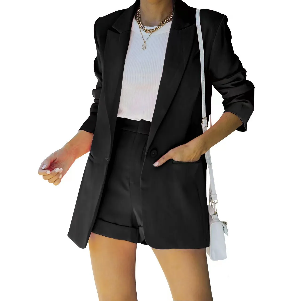 2023 Top Shorts Suit Sexy Temperament Women's Fashion Casual Polo Collar Cardigan Ensemble Femme 2 Pièces