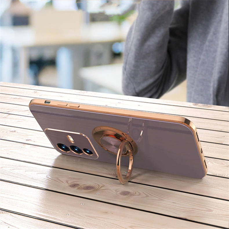 Luxury Plating Phone Case For Vivo V23 With Ring Bracket Stand_voghion.com