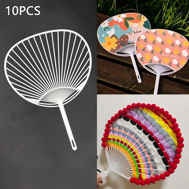 White Plastic Japanese Fan Uchiwa 10-Piece DIY Kit Hand-held Fan Framework hand fan