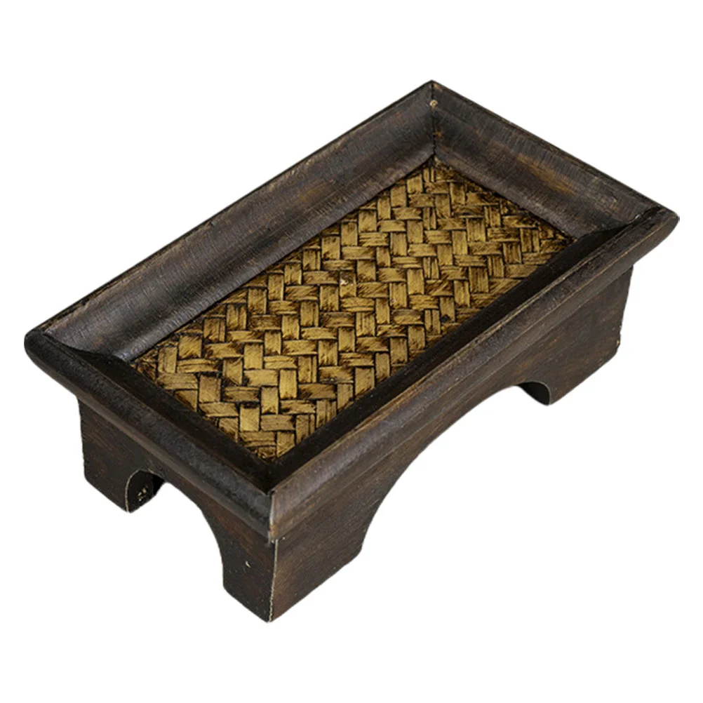 

Small Tea Serving Tray Bamboo Woven Tray Wooden Base Teacup Serving Tray