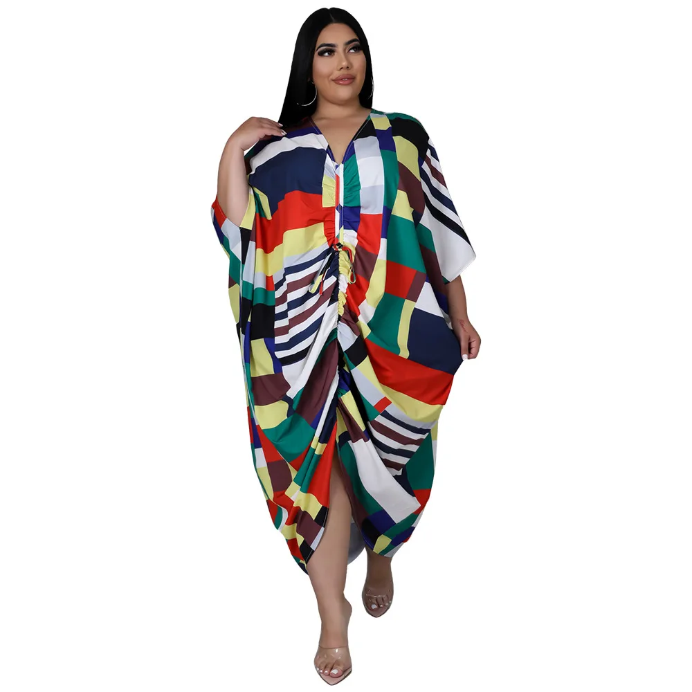 African Dresses for Women Spring Autumn African Women V-neck Polyester Plus Size Long Dress  L-4XL Maxi Dress African Clothes african outfits for women Africa Clothing