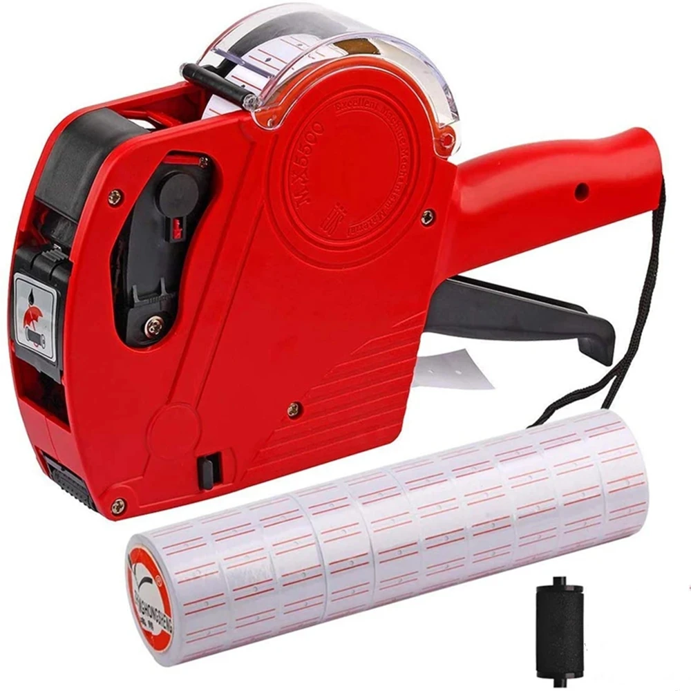 MX-5500 8 cijfers prijskaartje pistool met 5000 stickerlabels, prijskistoolkit voor kantoor, detailhandel, kruidenierswinkel (A/rood