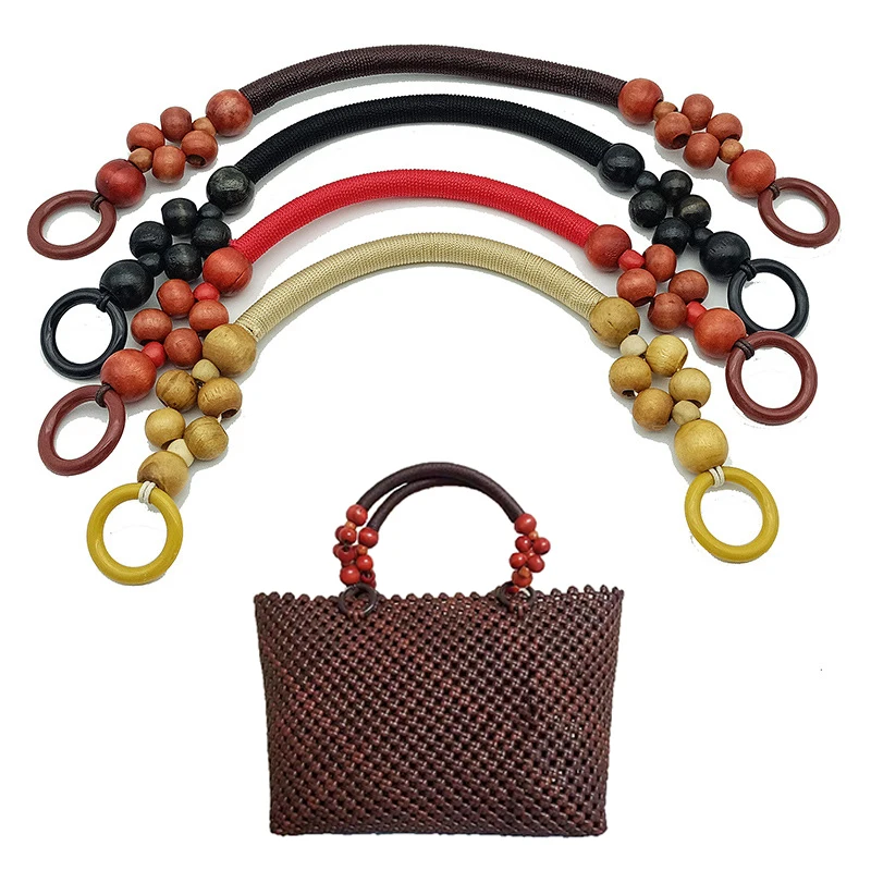 

DIY Accessories Twine Wood Bead Plastic Circle Arm Arm Lift Vintage Woven Beaded Women's Bag Handle Wooden Bead Bag Accessories