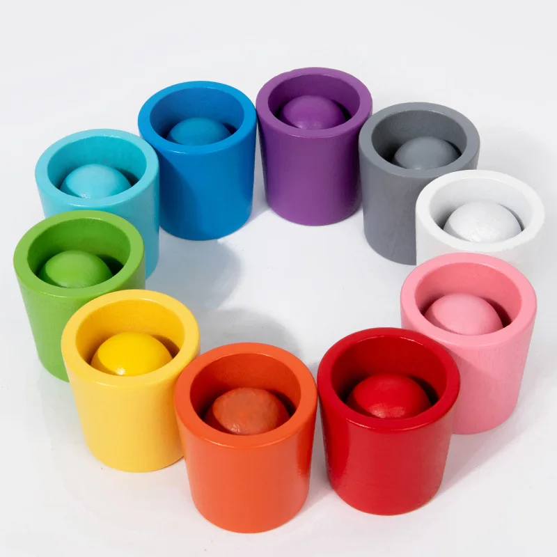 Balls in Cups Montessori Wooden Color Sorter Game Toys for Toddler Sorting Matching Counting