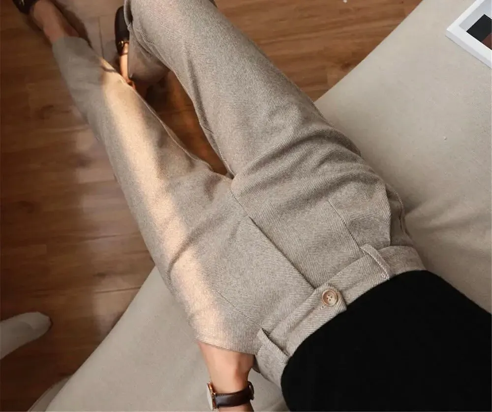 Description Picture 6 of itemWomen's Tweed Stretchy Slim Pencil Dress Pants High Waisted Winter Woolen Straight Leg Slacks for Work Business Casual