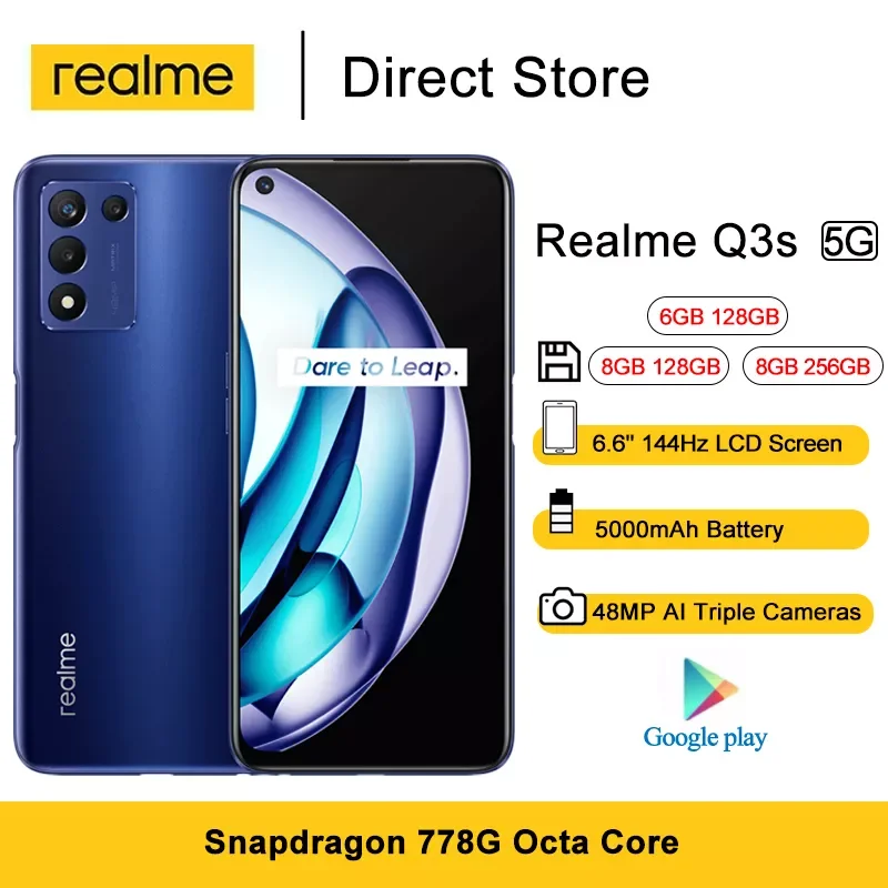 Realme Q3s 5G Smartphone 6.6'' FHD+ 144Hz Snapdragon 778G Octa Core 5000mAh 30W 48MP Android Cell Phone |